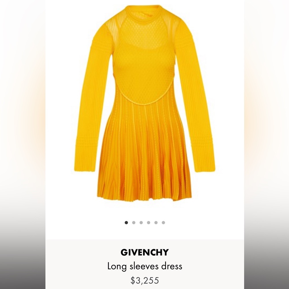 Givenchy Yellow Pleated Long Sleeve Runway Dress